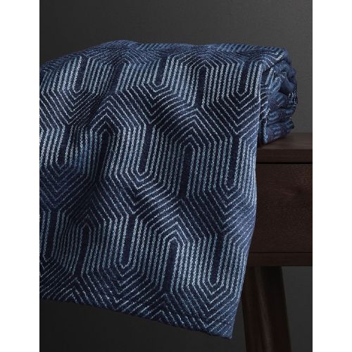 Brunswick Bed Scarf, Geometric Chenille Jacquard, Rayon Polyester, King 24x98, Navy